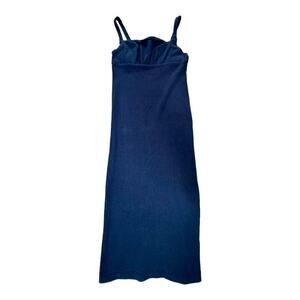 Lisa Says Gah Dress Small Navy blue rib knit sleeveless midi bodycon